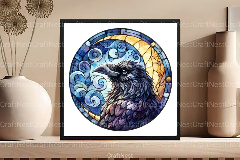Round Raven Stained Glass Clipart Bundle - CraftNest - Digital Crafting and Art