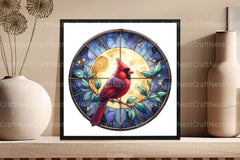 Round Cardinal Stained Glass Clipart Bundle - CraftNest - Digital Crafting and Art