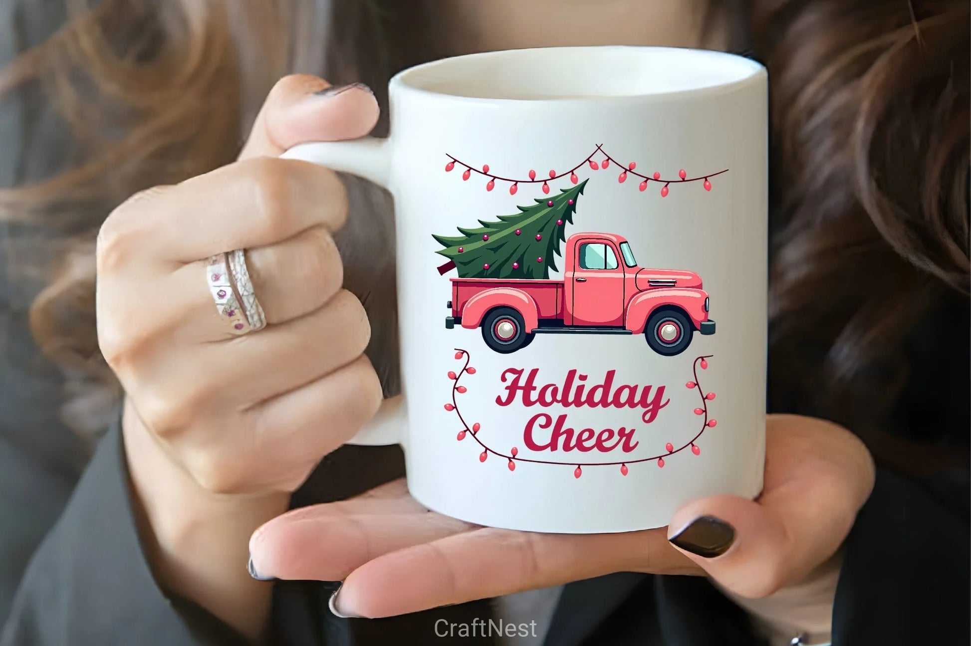 Vintage Pink Pickup Christmas Tree Clipart Bundle - CraftNest - Digital Crafting and Art