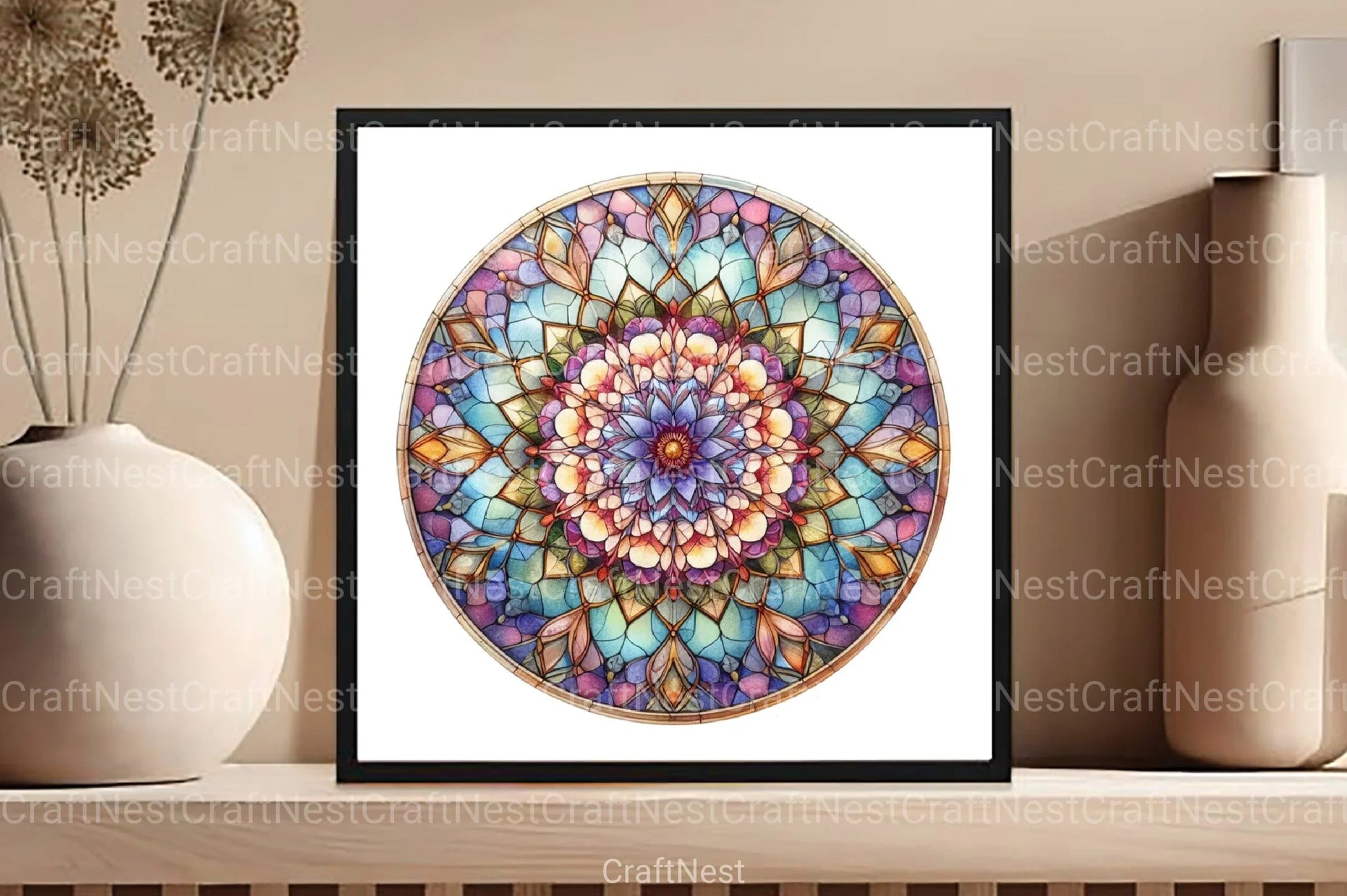 Round Flower Stained Glass Clipart Bundle - CraftNest - Digital Crafting and Art