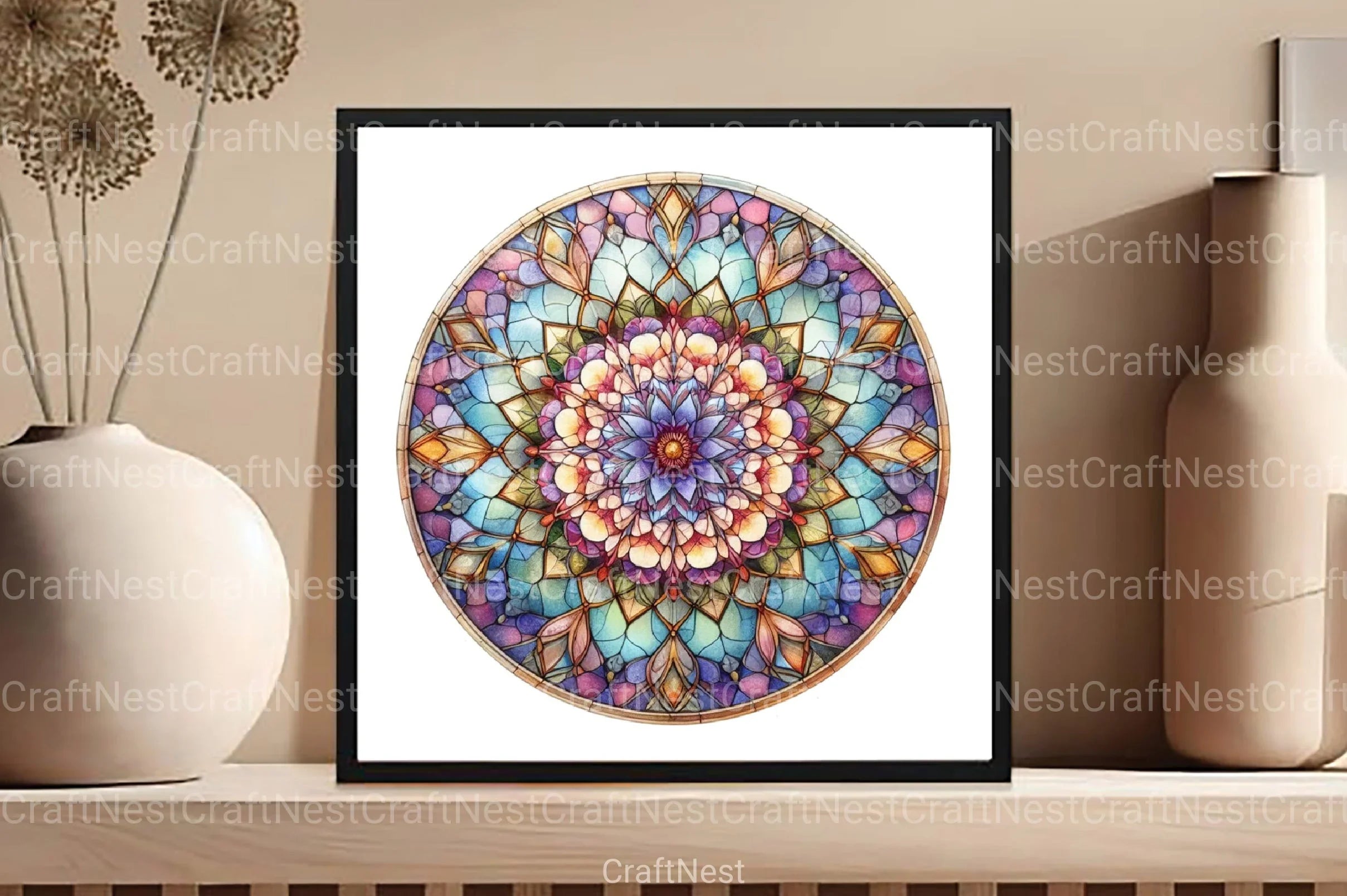 Round Flower Stained Glass Clipart Bundle - CraftNest - Digital Crafting and Art