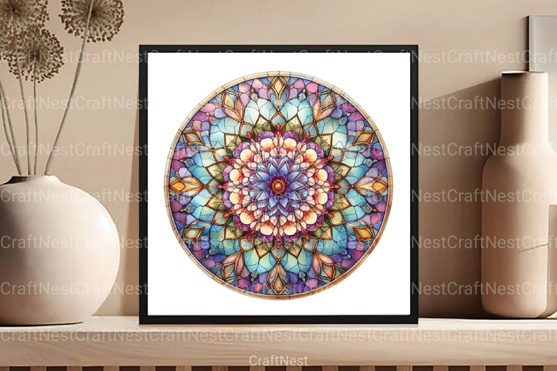 Round Flower Stained Glass Clipart Bundle - CraftNest - Digital Crafting and Art