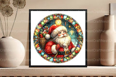 Round Santa Stained Glass Clipart Bundle 99 - CraftNest - Digital Crafting and Art