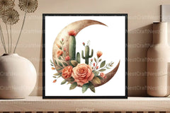 Boho Moon Floral Clipart Bundle - CraftNest - Digital Crafting and Art