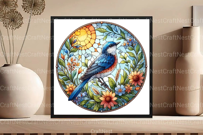Stained Glass Summer Bird Clipart Bundle - CraftNest - Digital Crafting and Art