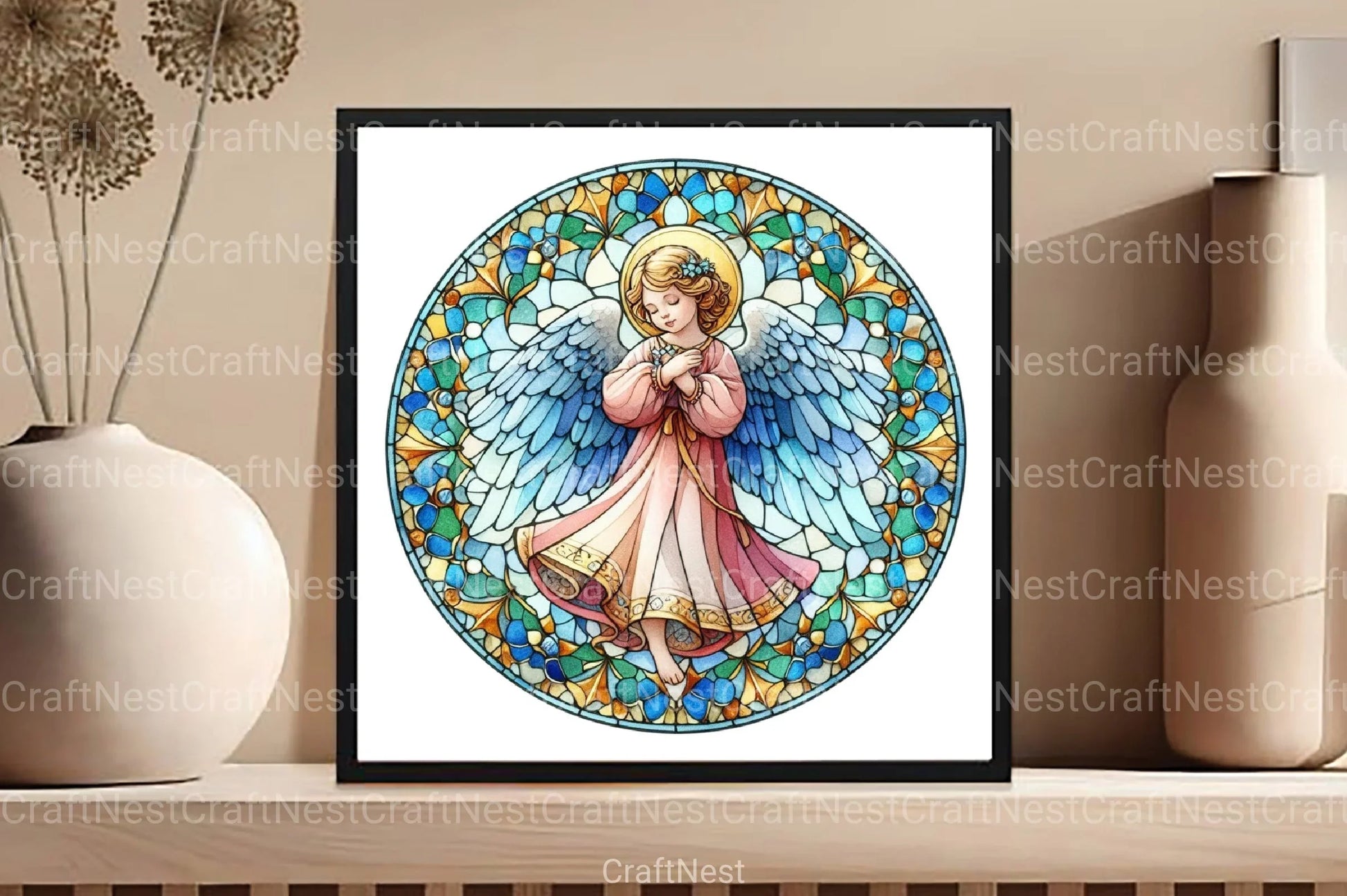 Round Angel Stained Glass Clipart Bundle - CraftNest - Digital Crafting and Art