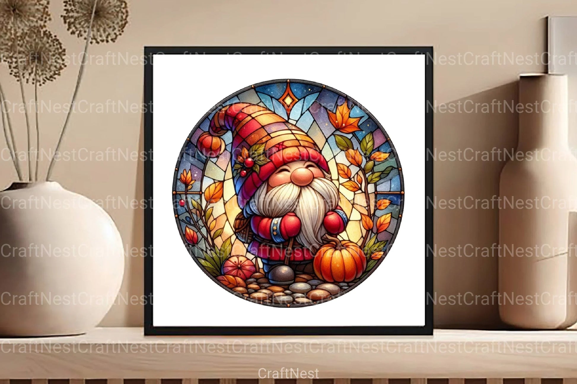 Round Fall Gnome Stained Glass Clipart Bundle - CraftNest - Digital Crafting and Art
