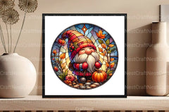 Round Fall Gnome Stained Glass Clipart Bundle - CraftNest - Digital Crafting and Art