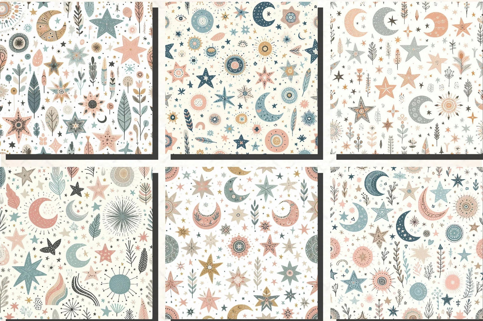 Whimsical Pastel Stars and Moons Pattern Clipart Bundle - CraftNest - Digital Crafting and Art