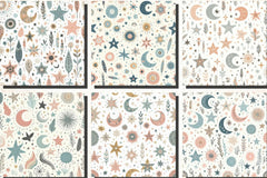 Whimsical Pastel Stars and Moons Pattern Clipart Bundle - CraftNest - Digital Crafting and Art