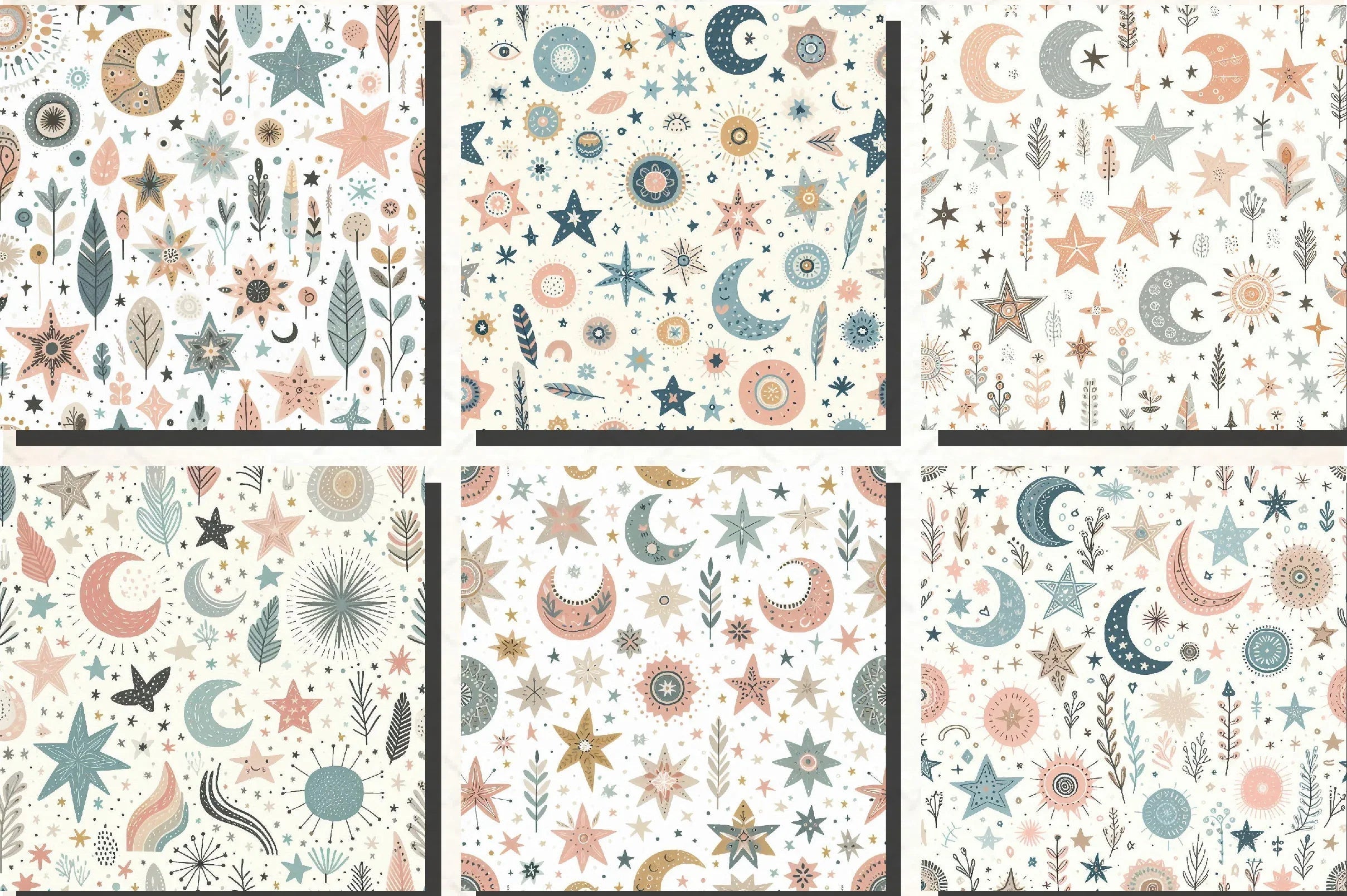 Whimsical Pastel Stars and Moons Pattern Clipart Bundle - CraftNest - Digital Crafting and Art