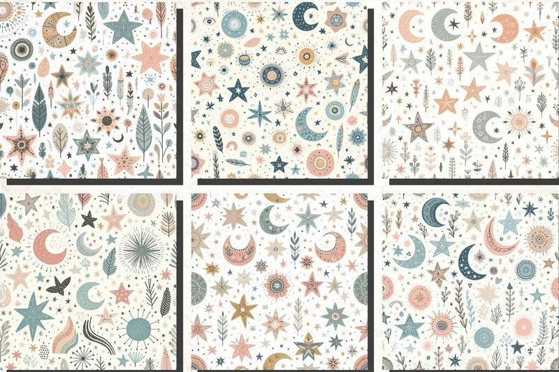 Whimsical Pastel Stars and Moons Pattern Clipart Bundle - CraftNest - Digital Crafting and Art