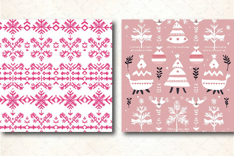 Pink Scandinavian Christmas Patterns Clipart Bundle - CraftNest - Digital Crafting and Art