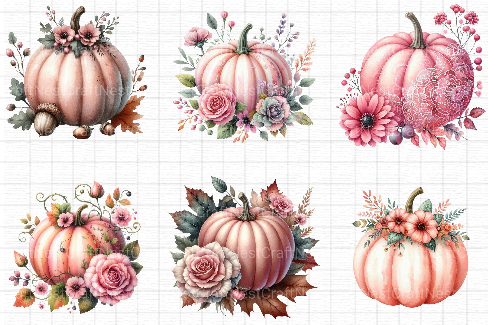 Fall Pink Floral Pumpkin Clipart - CraftNest - Digital Crafting and Art