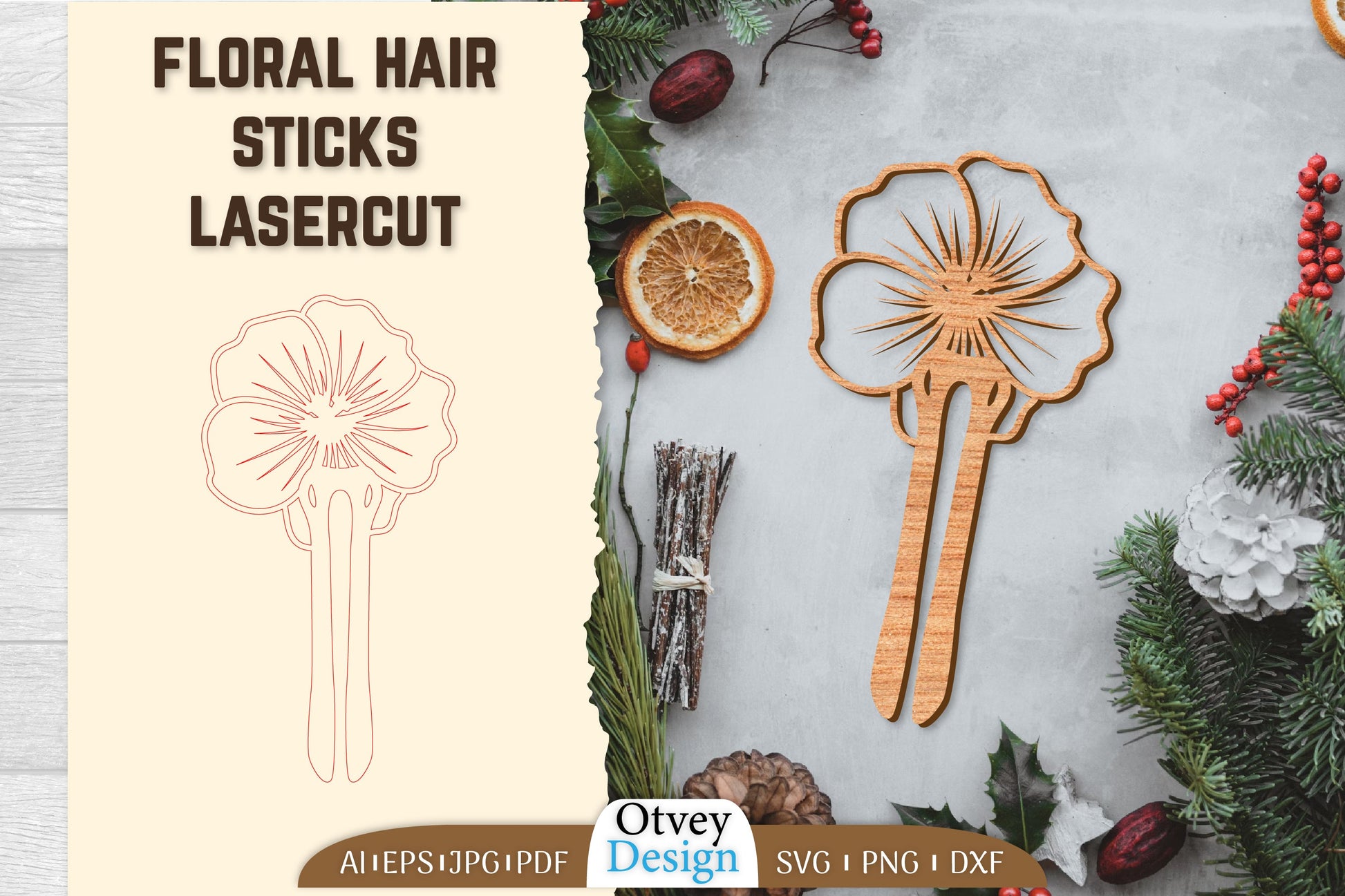 Laser Cut Floral Hair Sticks SVG Bundle 10 - CraftNest - Digital Crafting and Art