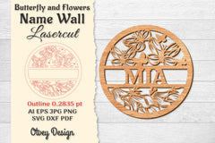 Butterfly and Flowers Name Wall Art Sign SVG Bundle 8 - CraftNest - Digital Crafting and Art