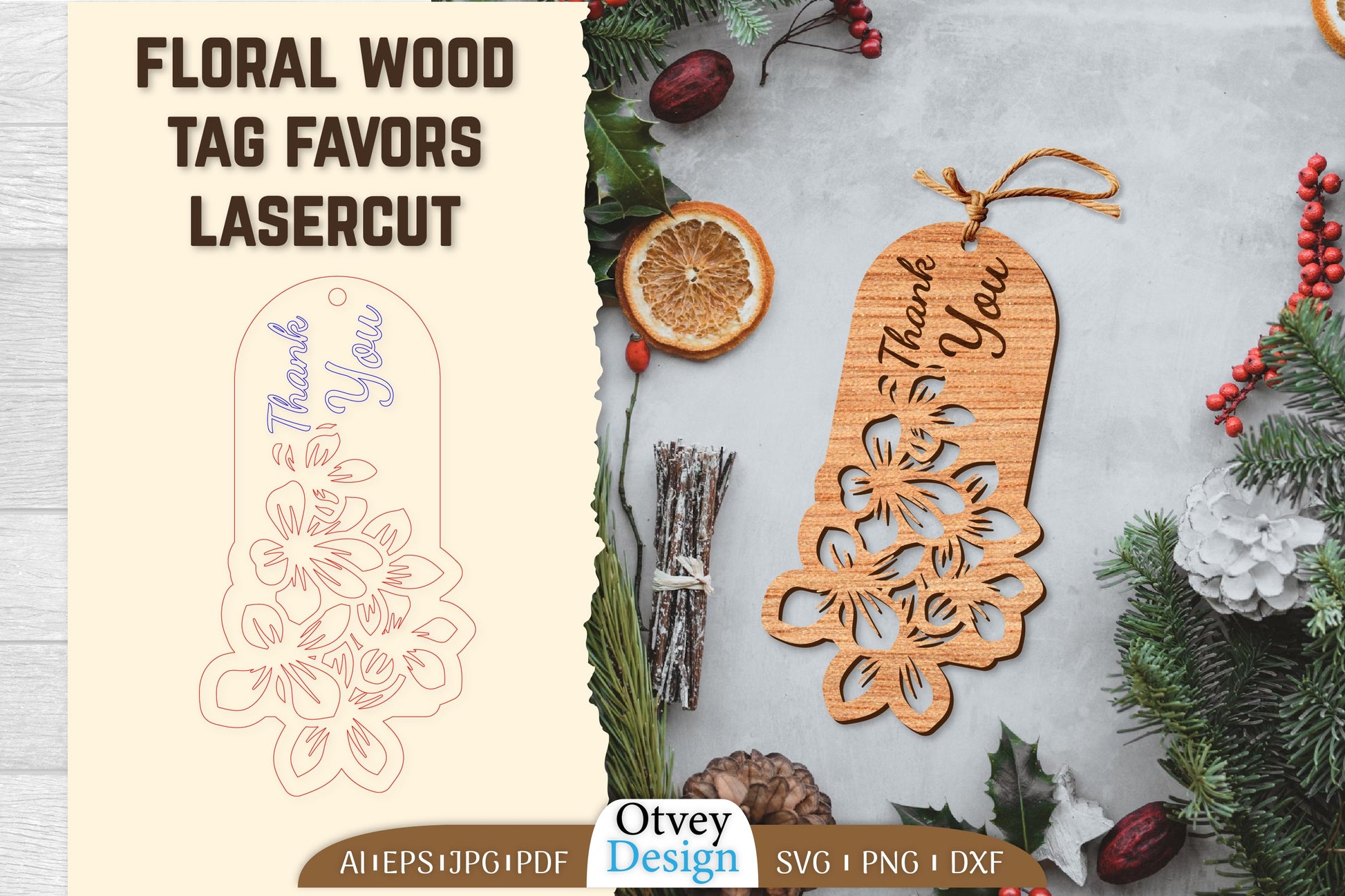 Floral Wood Tag Favors Lasercut SVG Bundle 11 - CraftNest - Digital Crafting and Art