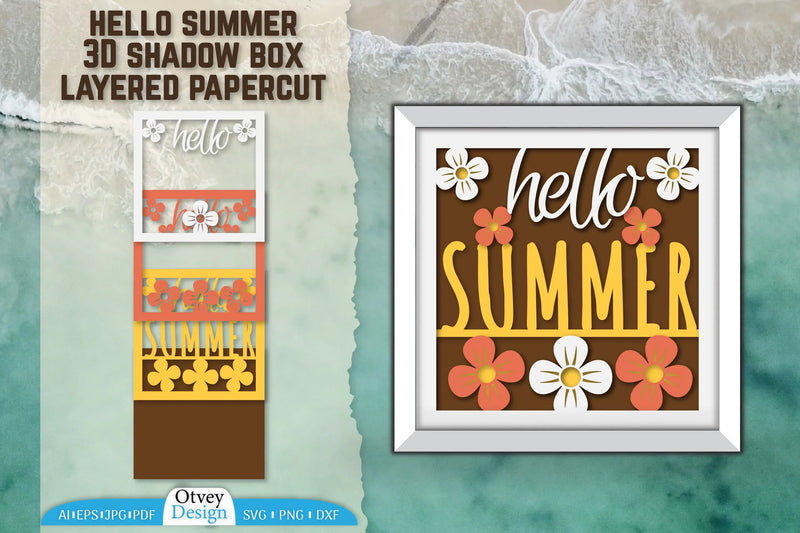 Hello Summer 3D Shadow Box Papercut SVG Bundle 2 - CraftNest - Digital Crafting and Art
