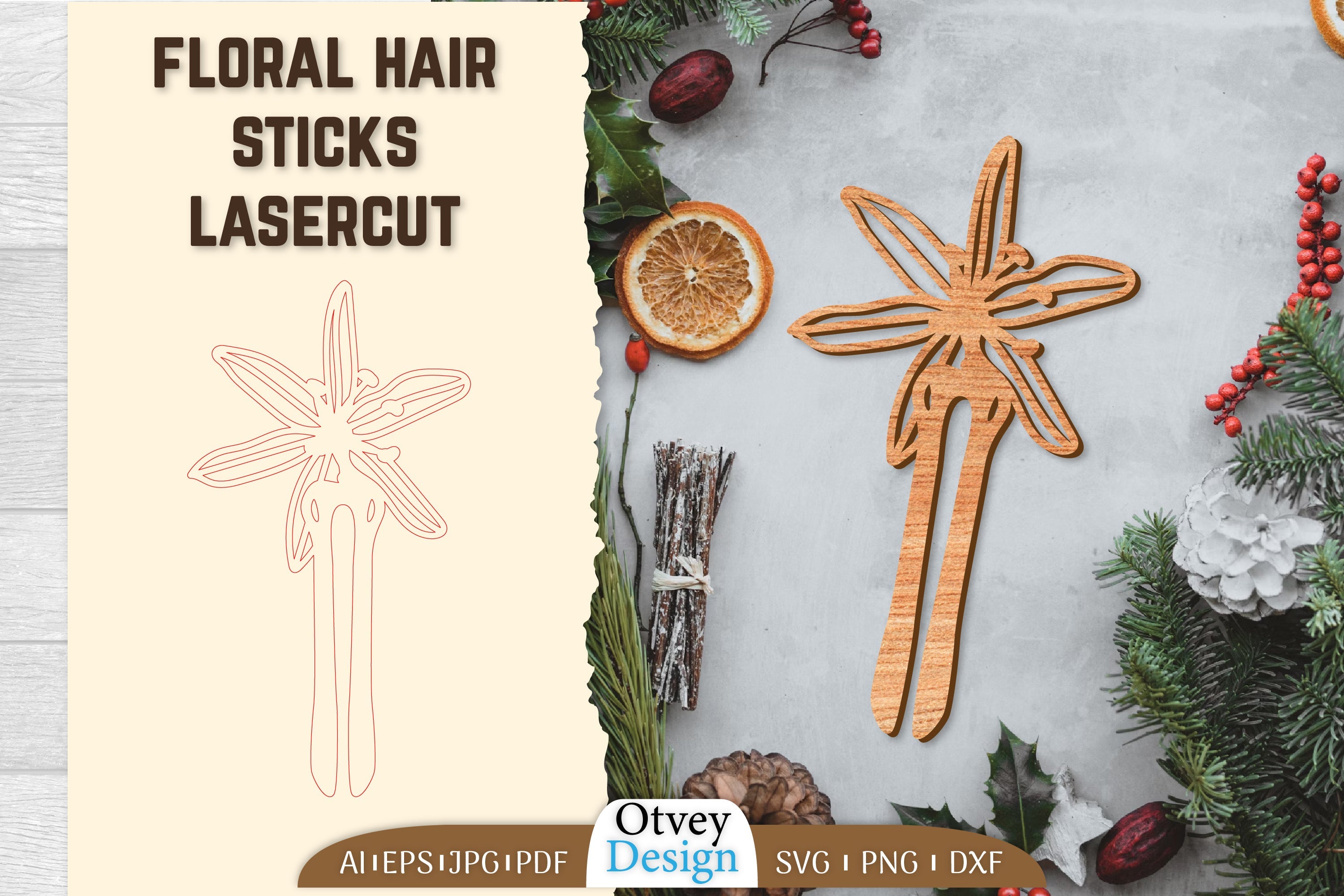 Laser Cut Floral Hair Sticks SVG Bundle 12 - CraftNest - Digital Crafting and Art