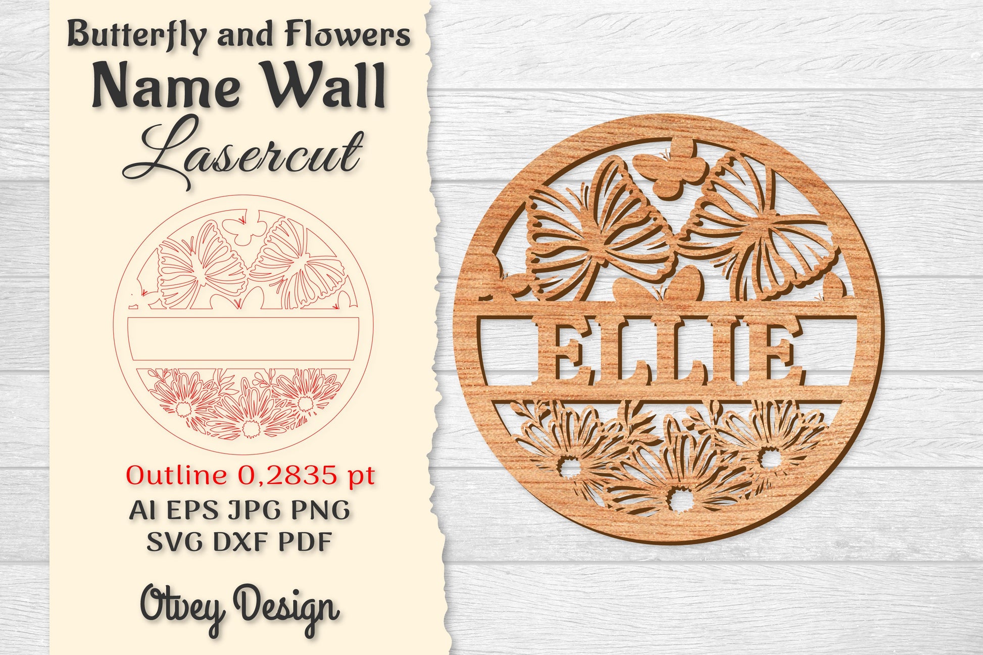 Butterfly and Flowers Name Wall Art SVG Bundle 3 - CraftNest - Digital Crafting and Art