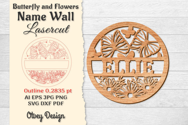 Butterfly and Flowers Name Wall Art SVG Bundle 3 - CraftNest - Digital Crafting and Art