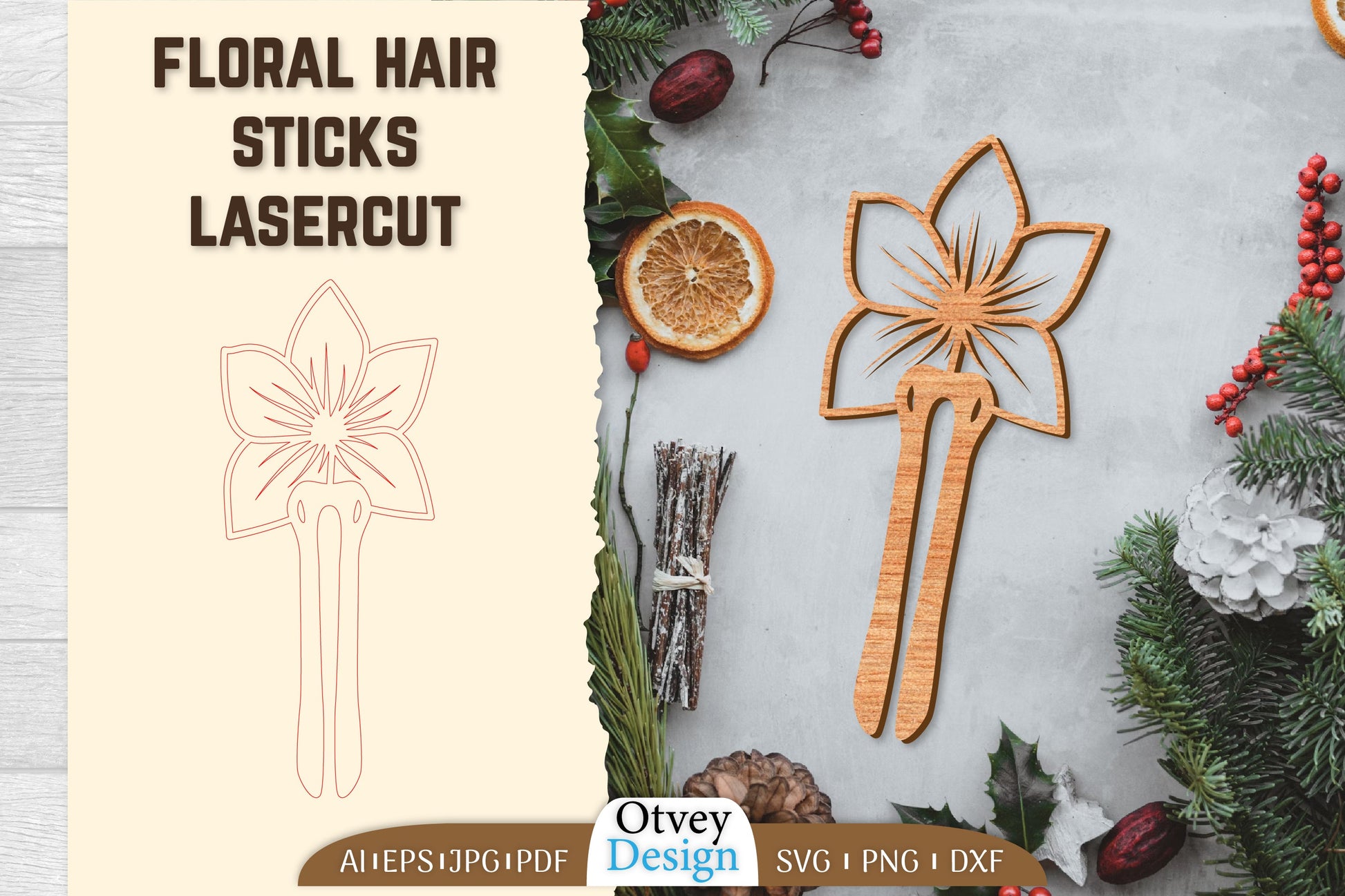 Laser Cut Floral Hair Sticks SVG Bundle 13 - CraftNest - Digital Crafting and Art