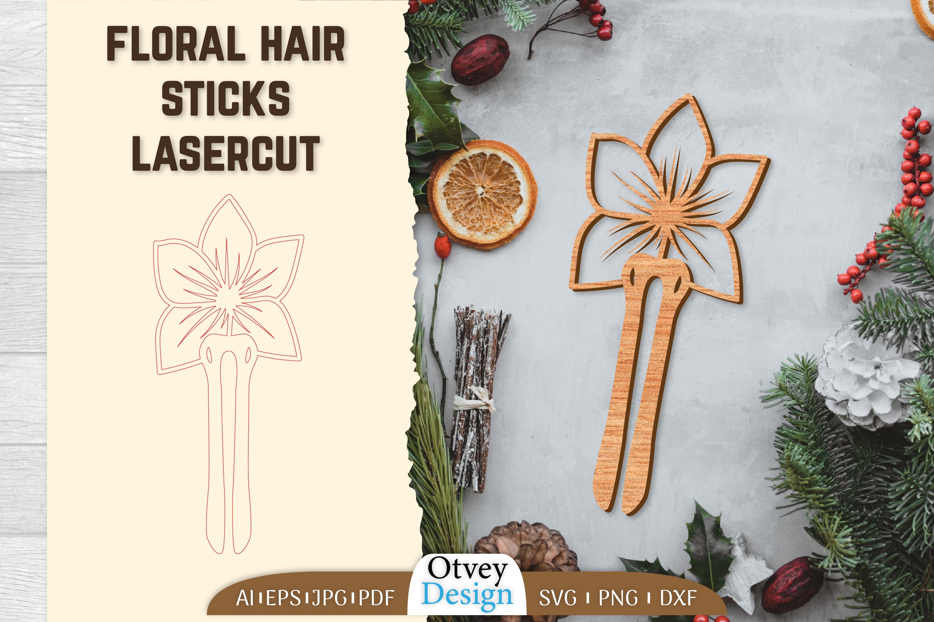 Laser Cut Floral Hair Sticks SVG Bundle 13 - CraftNest - Digital Crafting and Art