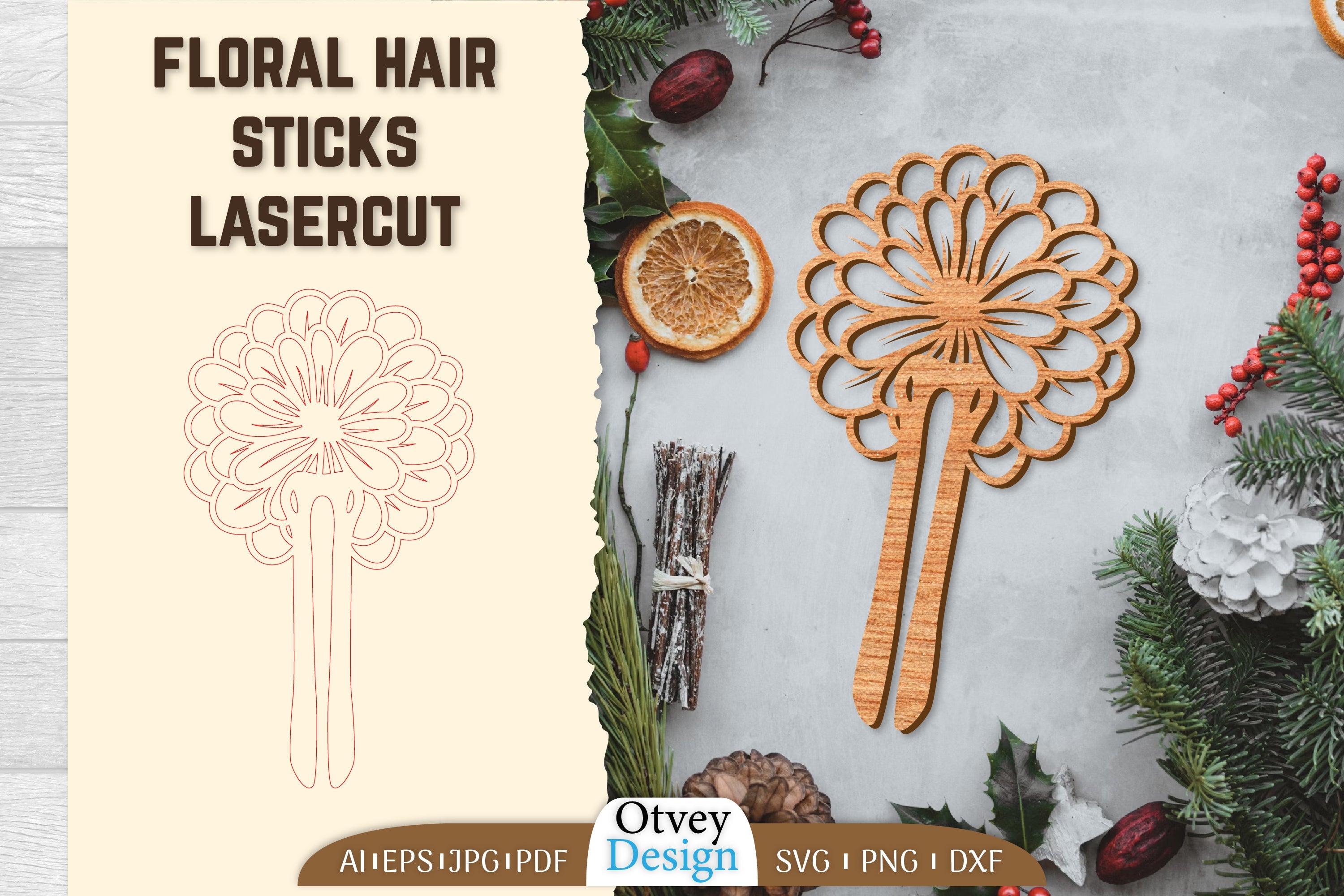 Laser Cut Floral Hair Sticks SVG Bundle - CraftNest - Digital Crafting and Art
