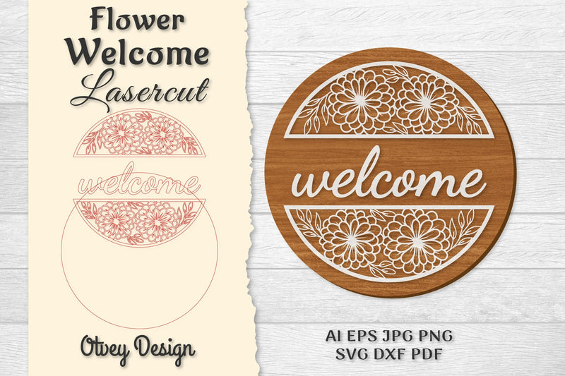 Flower Welcome Lasercut SVG Bundle 1411 - CraftNest - Digital Crafting and Art