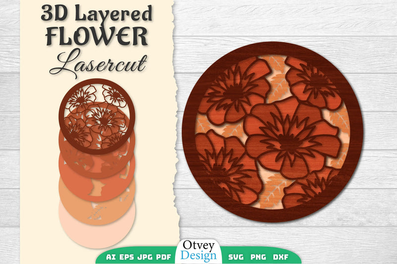 3D Layered Flower Lasercut SVG Bundle 5 - CraftNest - Digital Crafting and Art