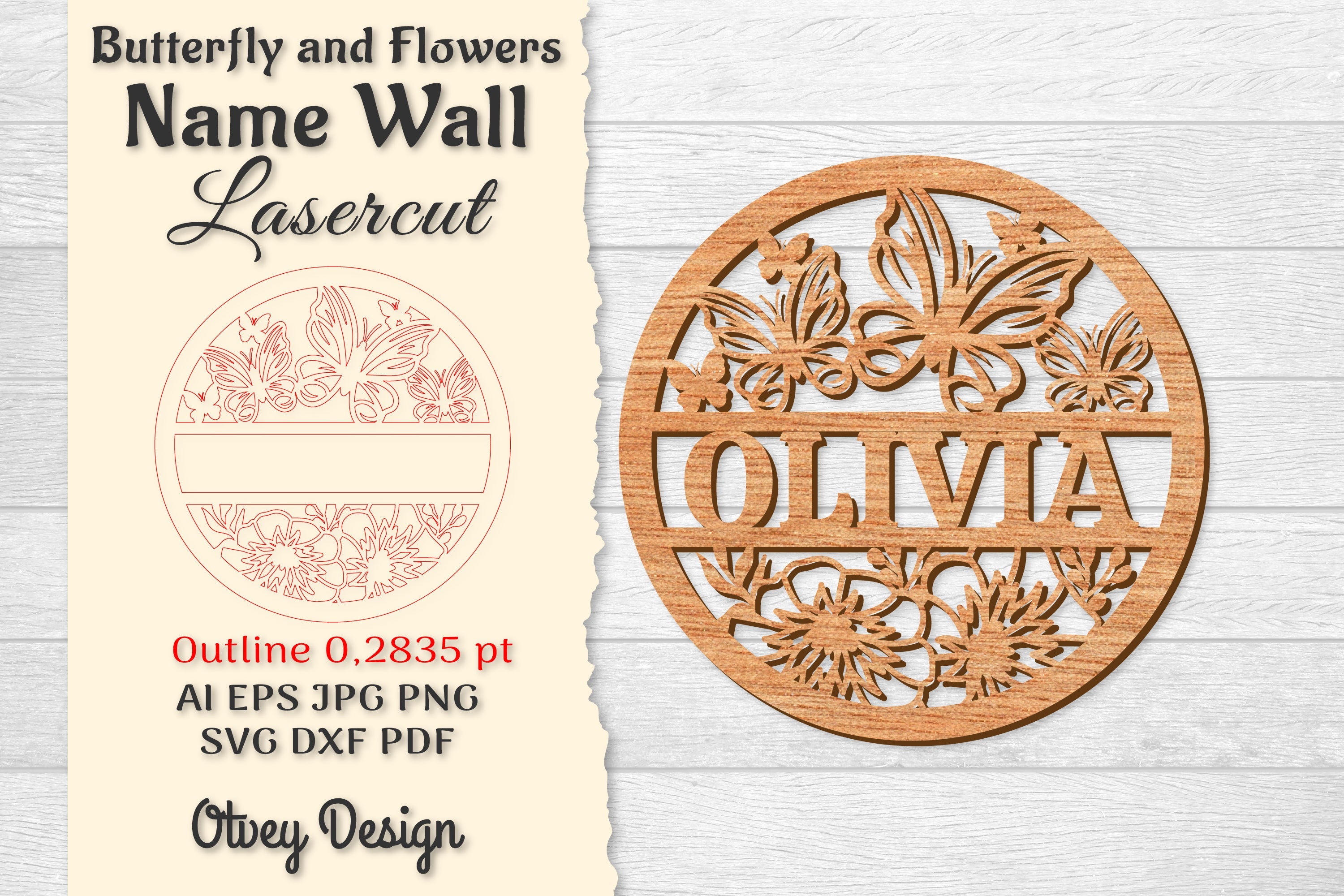 Butterfly and Flowers Name Wall Art SVG Bundle - CraftNest - Digital Crafting and Art