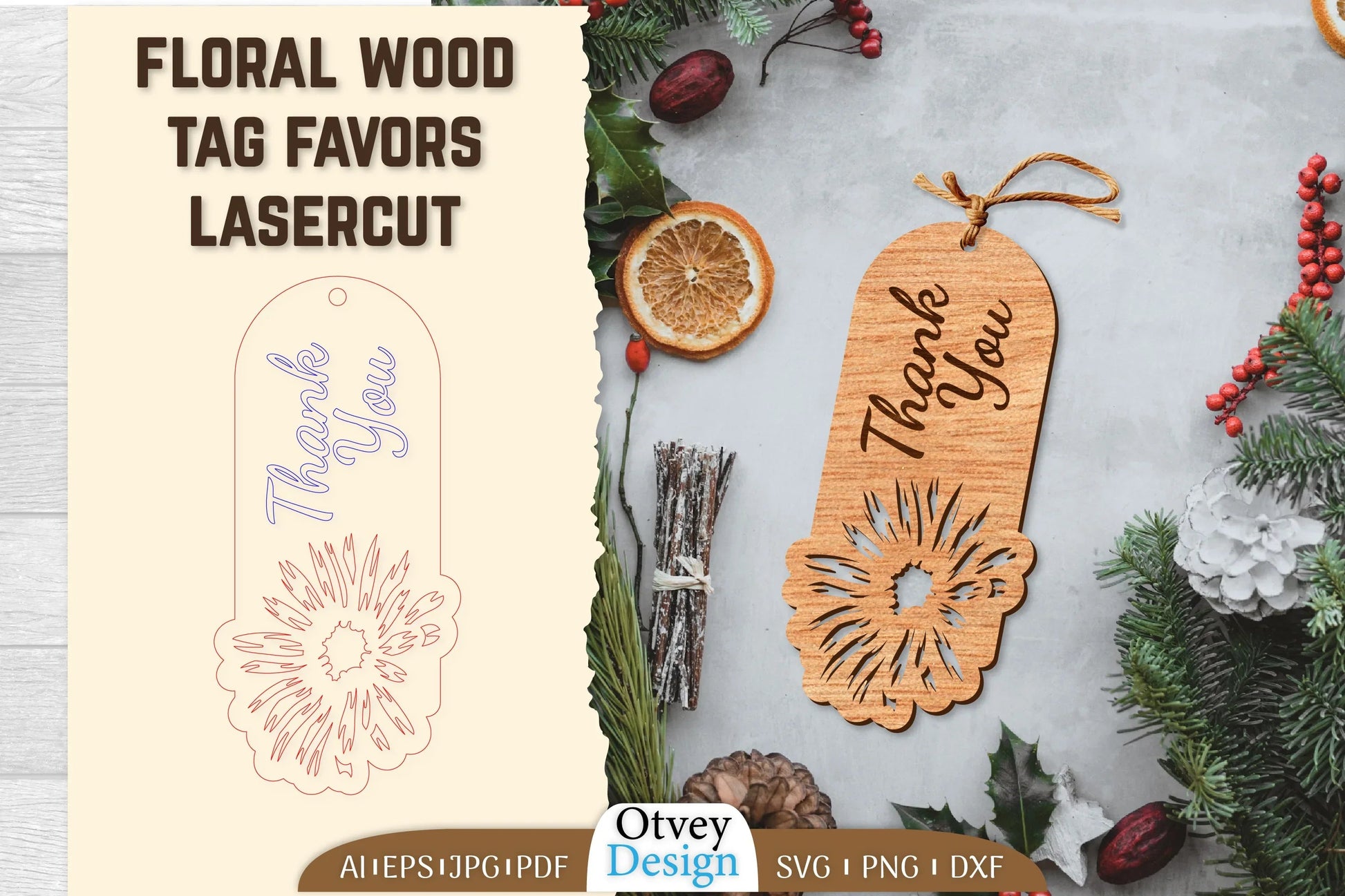 Floral Wood Tag Favors Lasercut SVG Bundle - CraftNest - Digital Crafting and Art