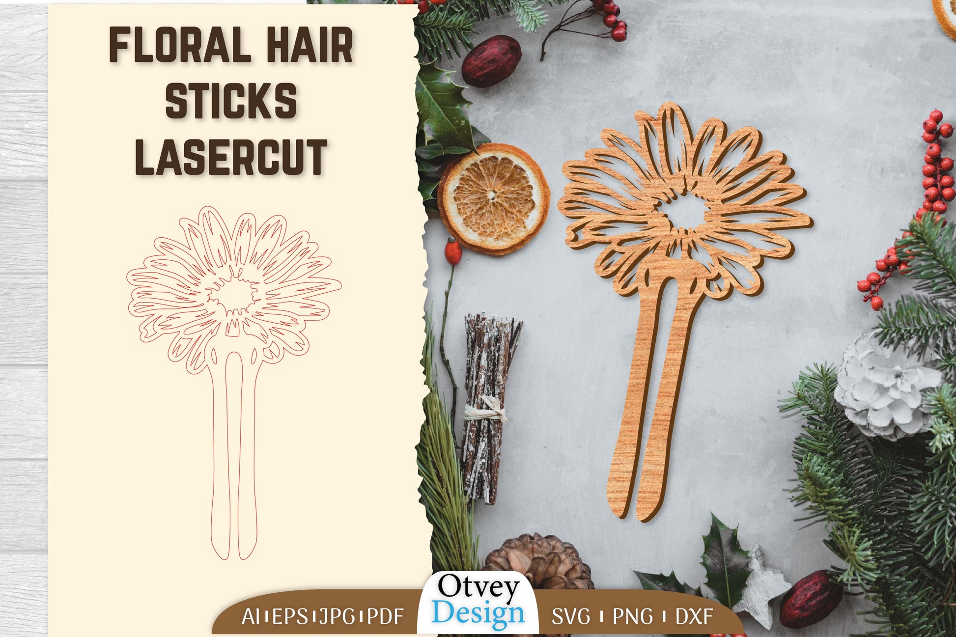 Laser Cut Floral Hair Sticks SVG Bundle 1 - CraftNest - Digital Crafting and Art