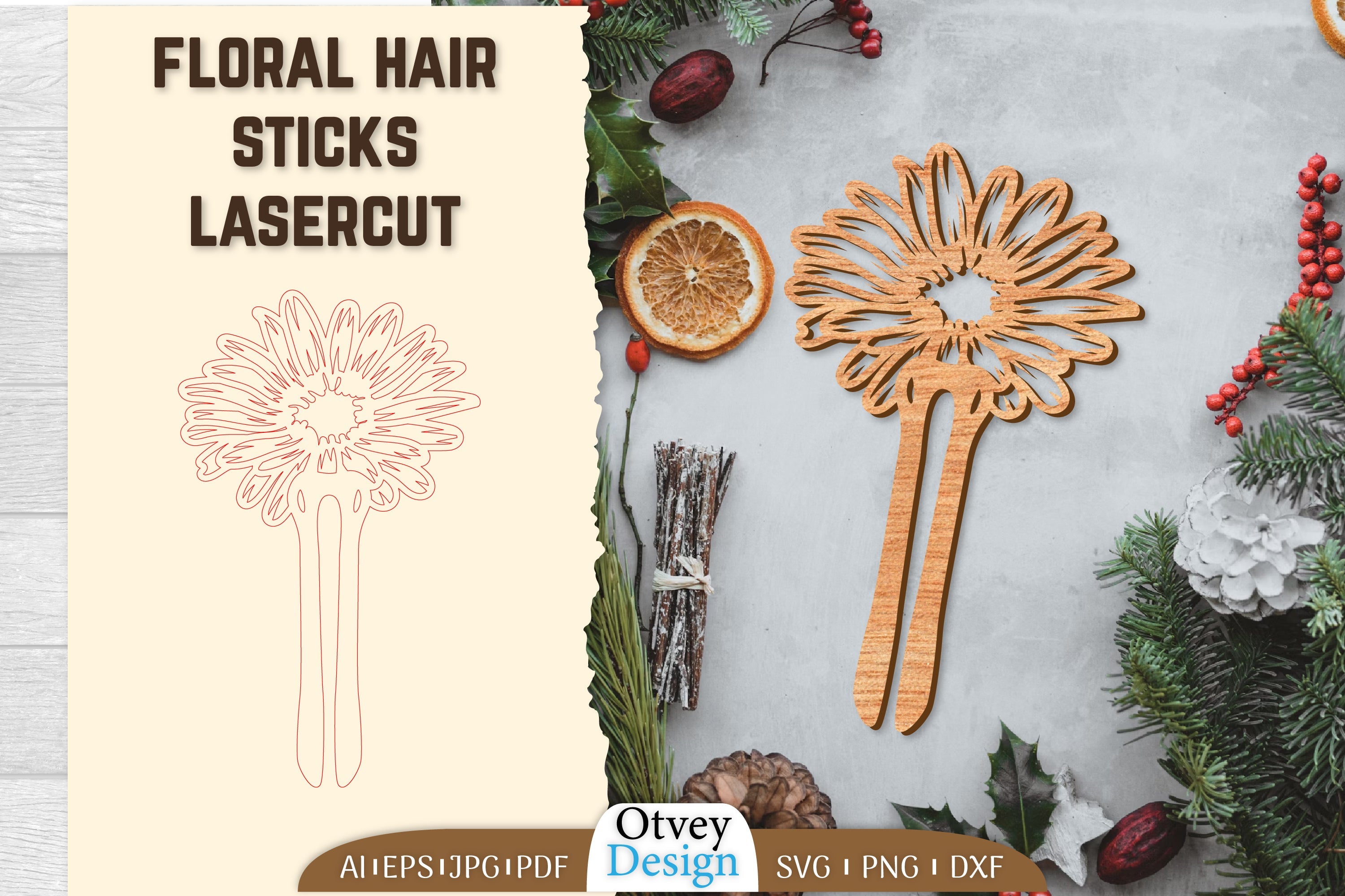 Laser Cut Floral Hair Sticks SVG Bundle 1 - CraftNest - Digital Crafting and Art