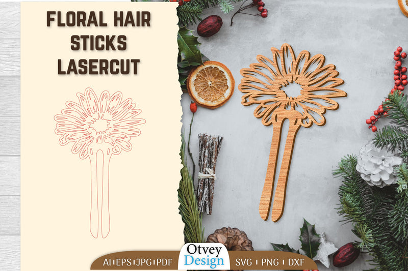 Laser Cut Floral Hair Sticks SVG Bundle 1 - CraftNest - Digital Crafting and Art