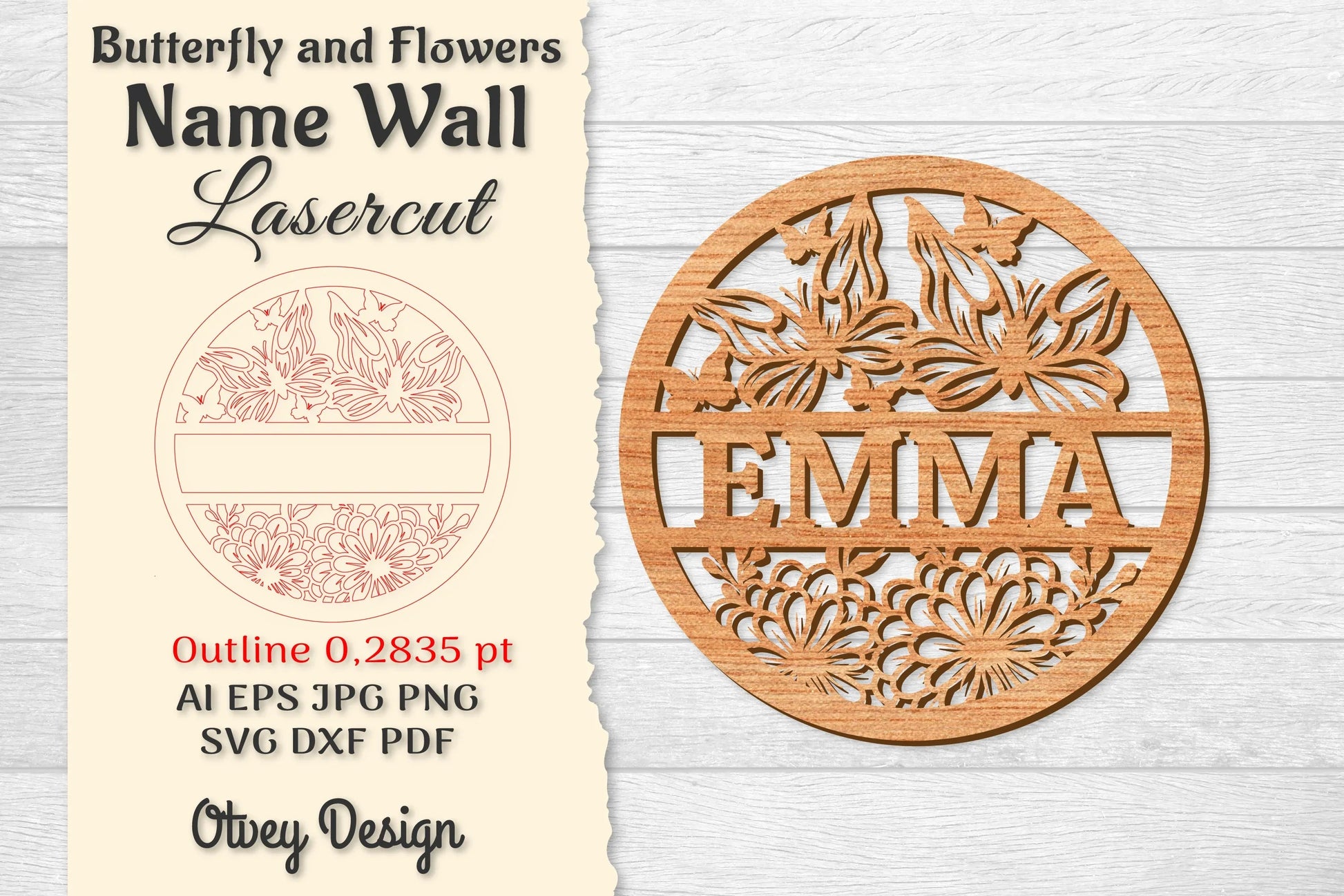 Butterfly and Flowers Name Wall Art Sign SVG Bundle - CraftNest - Digital Crafting and Art