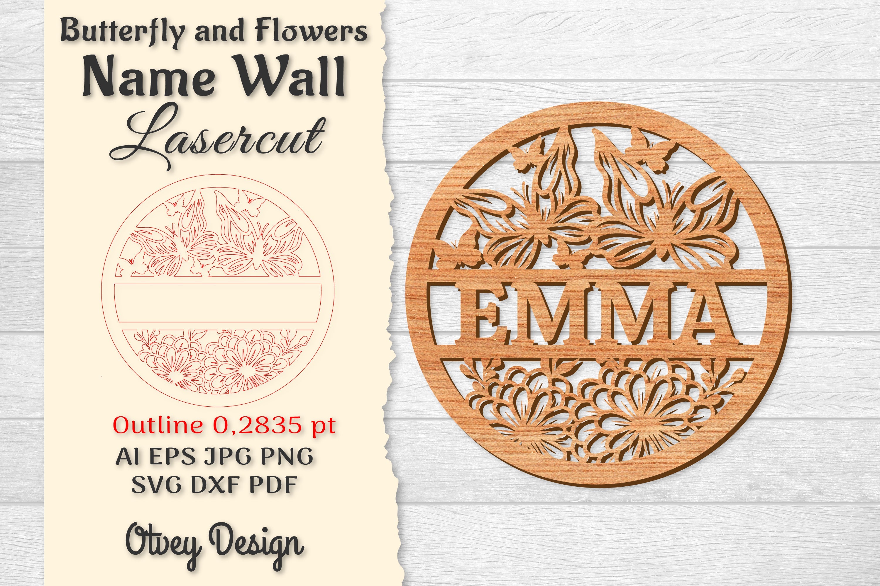 Butterfly and Flowers Name Wall Art Sign SVG Bundle - CraftNest - Digital Crafting and Art