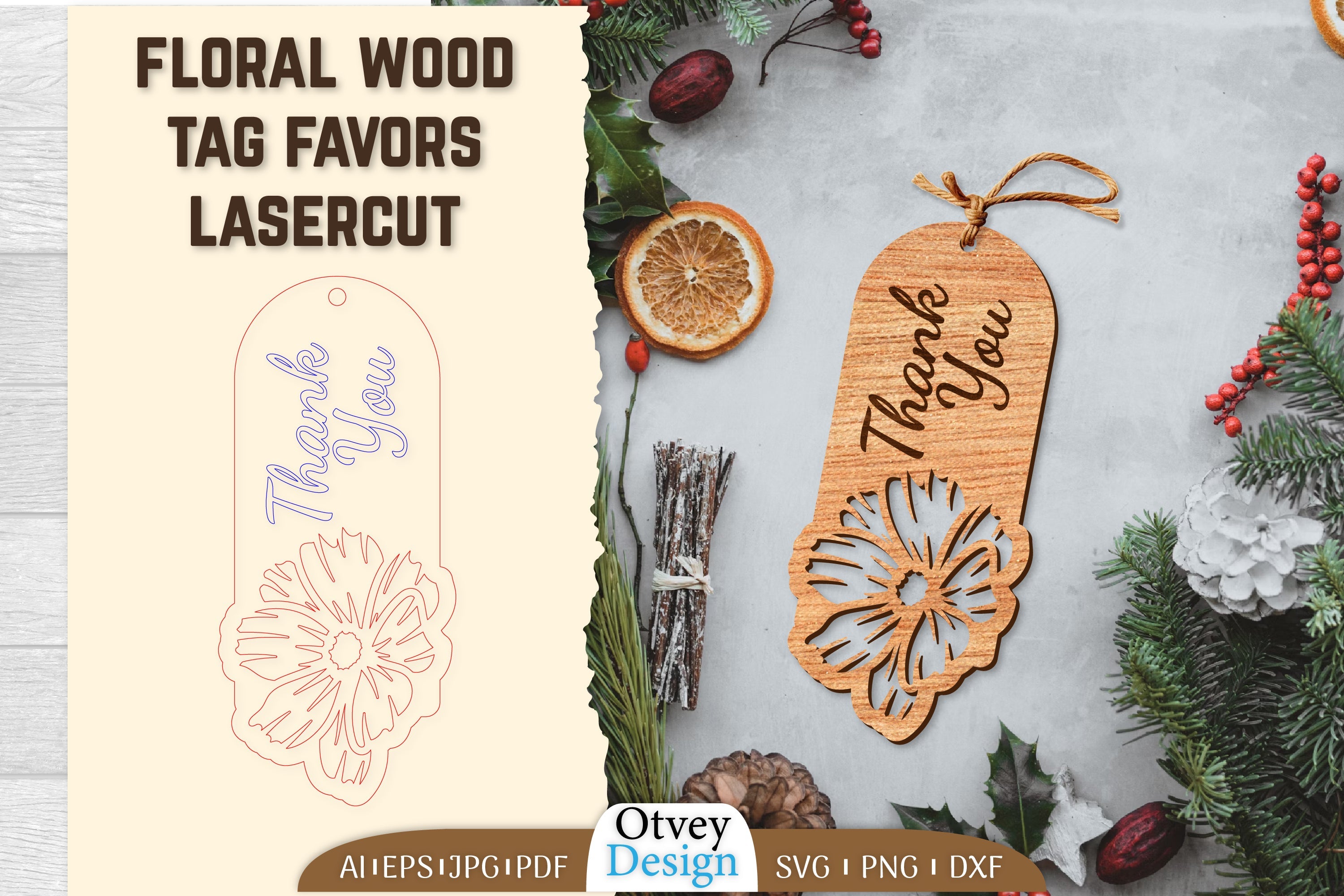 Floral Wood Tag Favors Lasercut SVG Bundle 2 - CraftNest - Digital Crafting and Art
