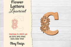 Flower Letters Laser Cut File SVG Bundle 65 - CraftNest - Digital Crafting and Art