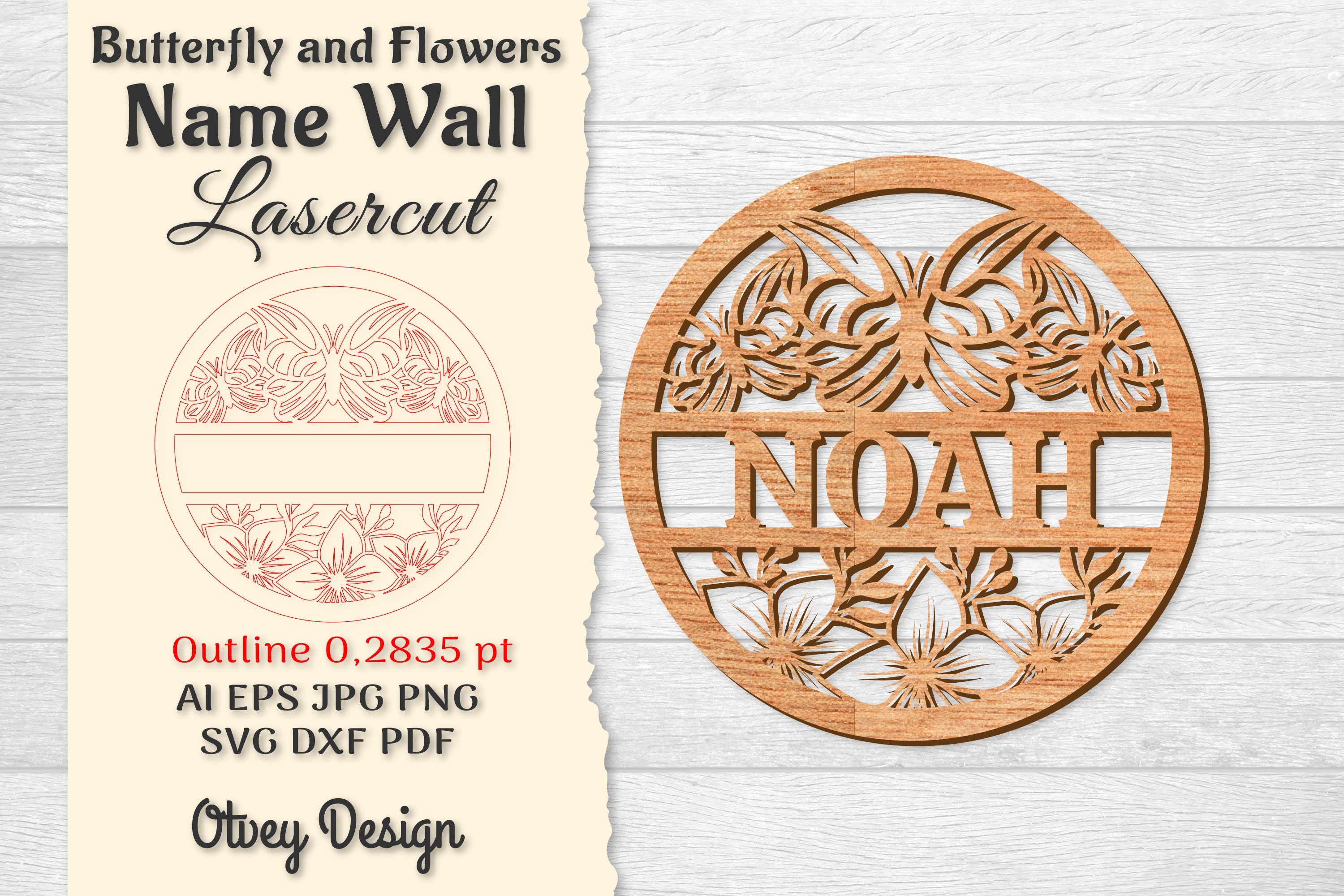 Butterfly and Flowers Name Wall Art Sign SVG Bundle 2 - CraftNest - Digital Crafting and Art