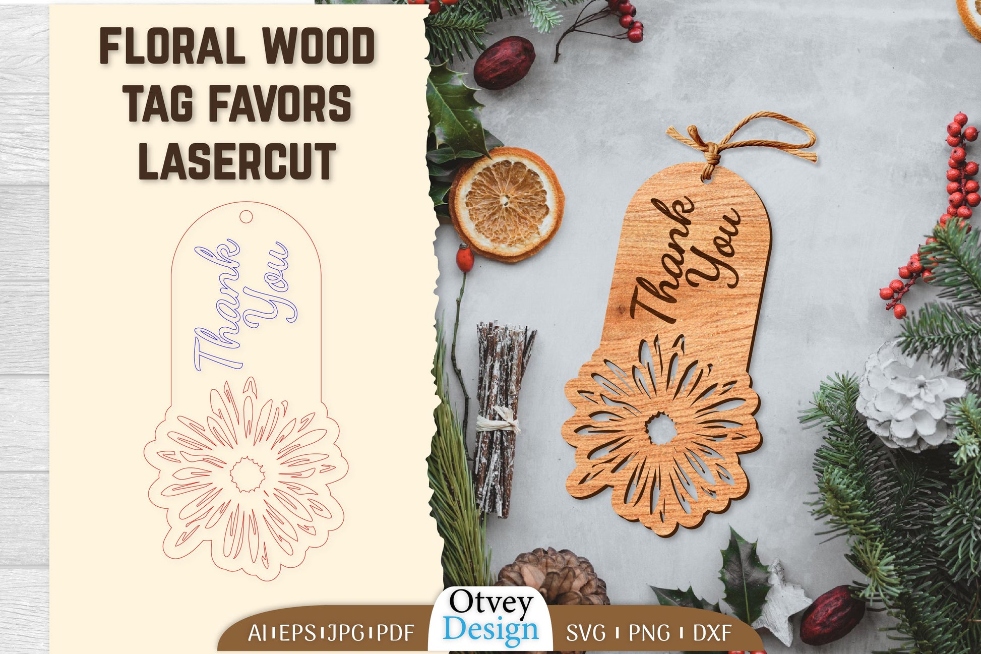 Floral Wood Tag Favors Lasercut SVG Bundle 3 - CraftNest - Digital Crafting and Art