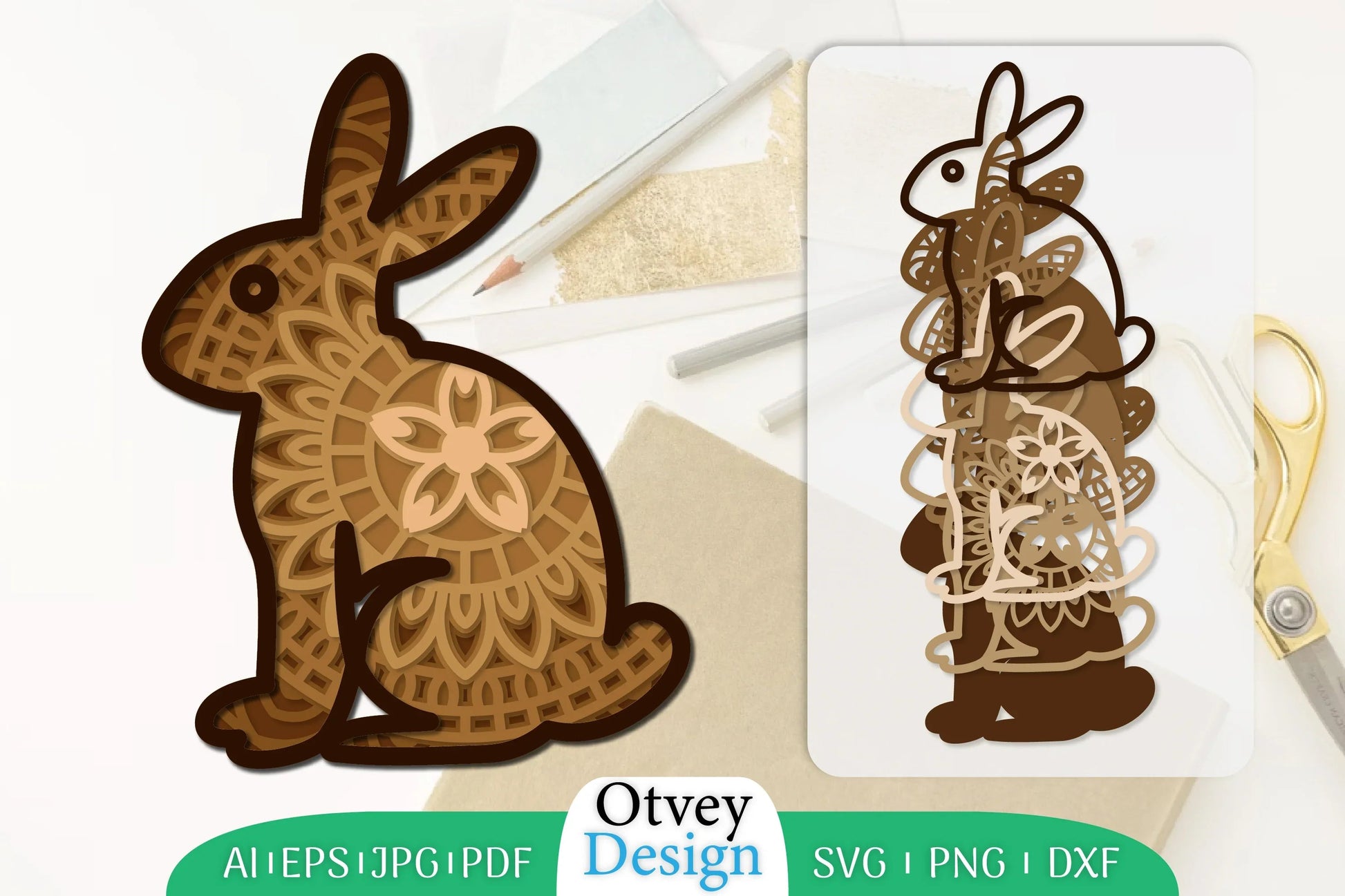 Mandala Rabbit Layered Lasercut SVG Bundle 3 - CraftNest - Digital Crafting and Art