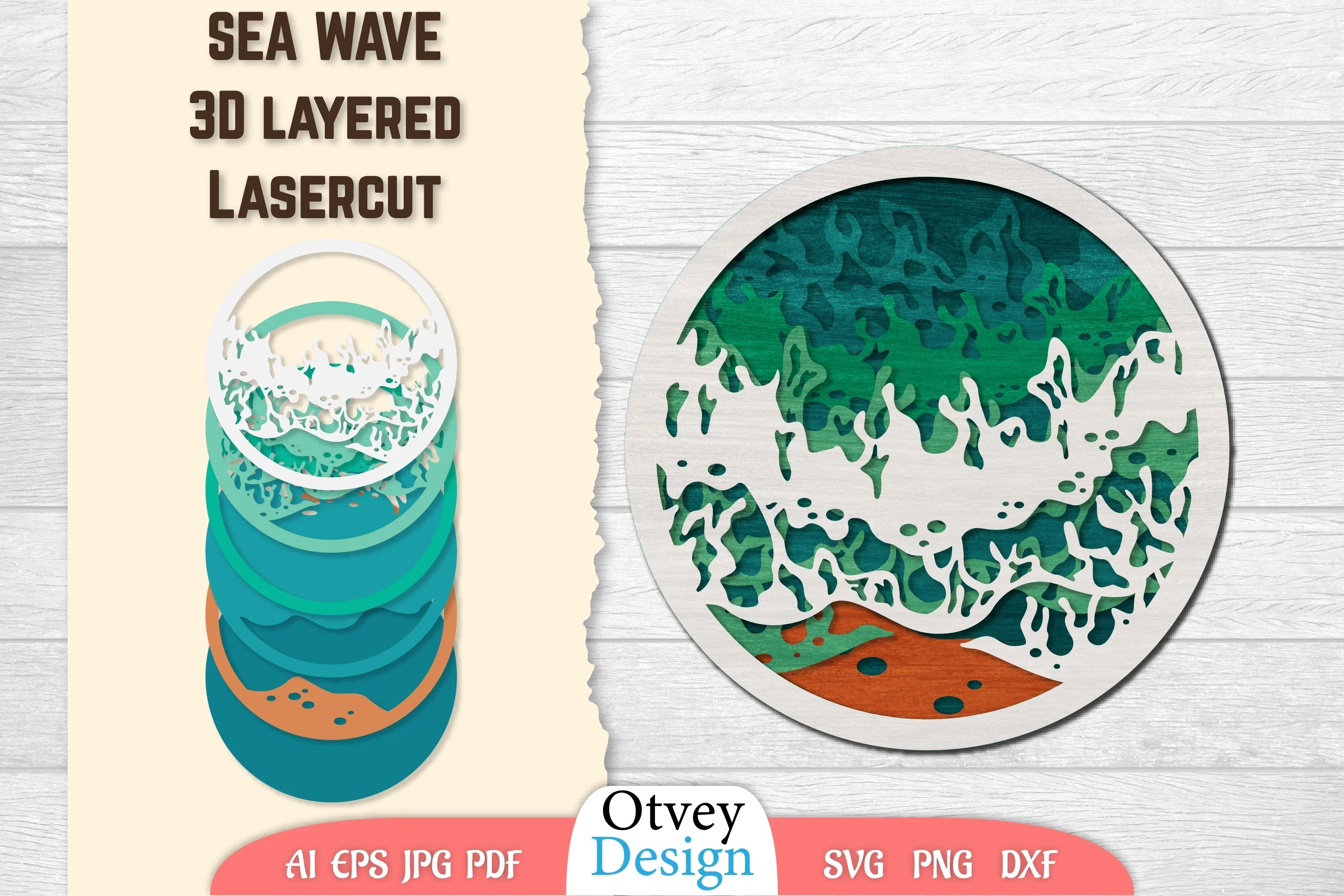 Sea Wave 3D Layered Lasercut SVG Bundle 4 - CraftNest - Digital Crafting and Art