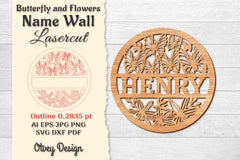 Butterfly and Flowers Name Wall Art Sign SVG Bundle 3 - CraftNest - Digital Crafting and Art