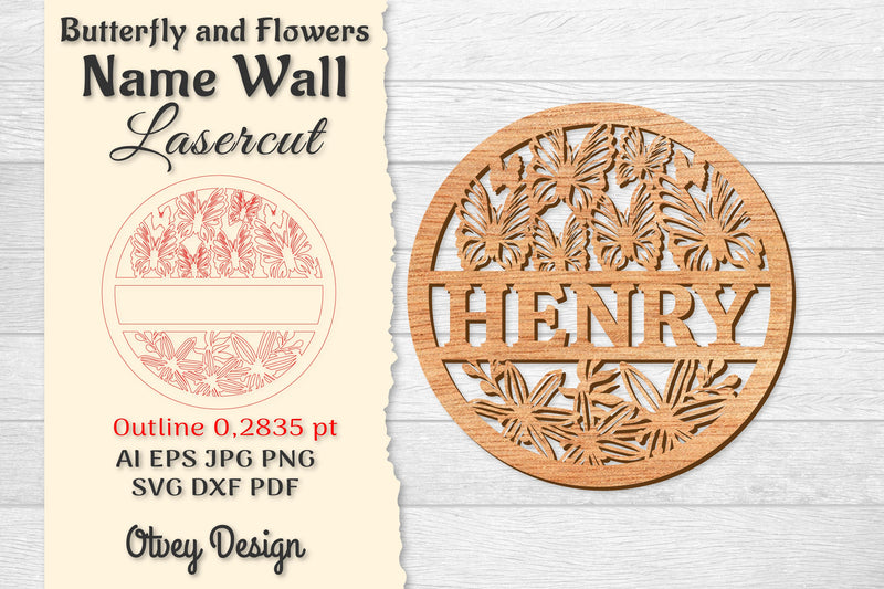 Butterfly and Flowers Name Wall Art Sign SVG Bundle 3 - CraftNest - Digital Crafting and Art