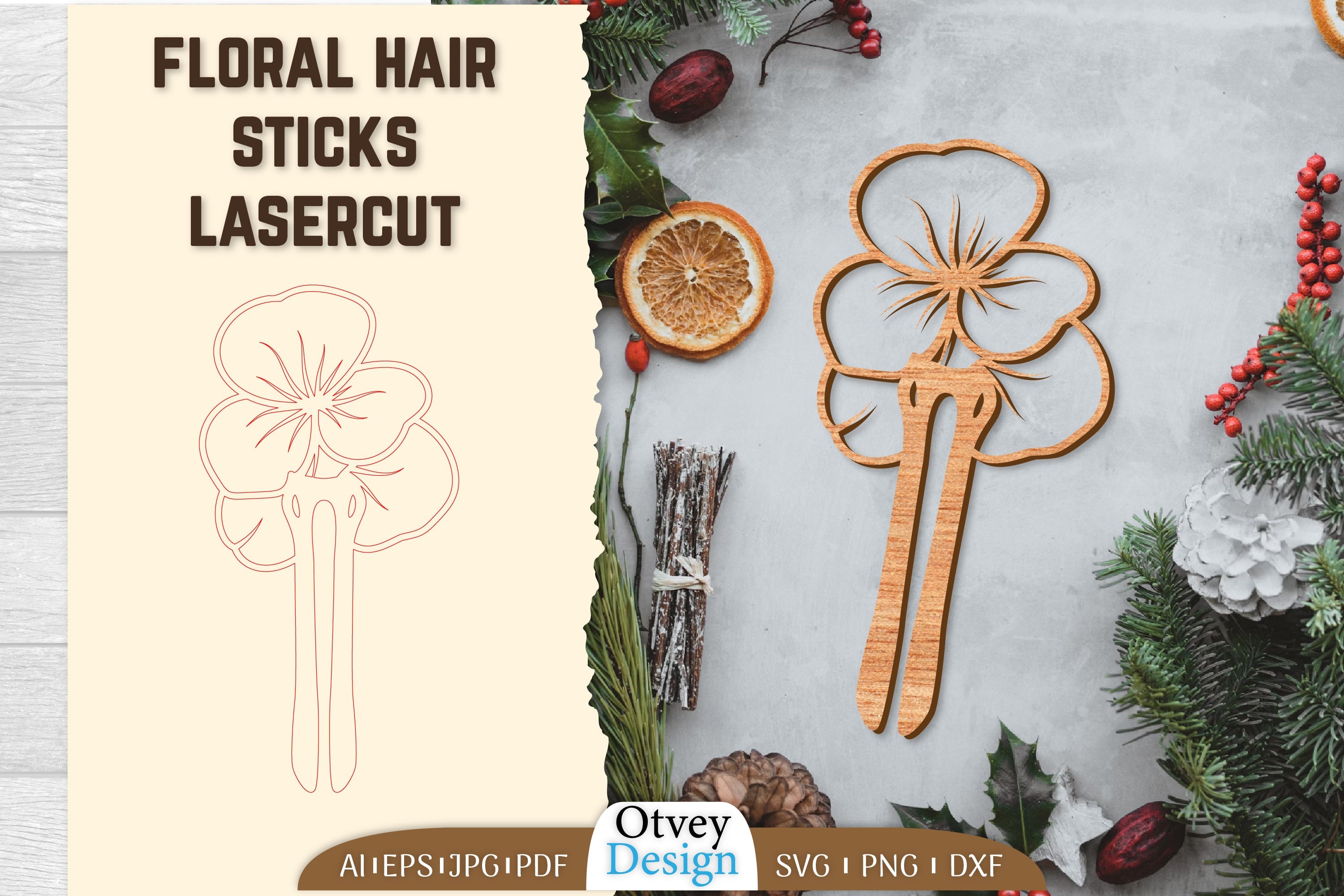 Laser Cut Floral Hair Sticks SVG Bundle 4 - CraftNest - Digital Crafting and Art