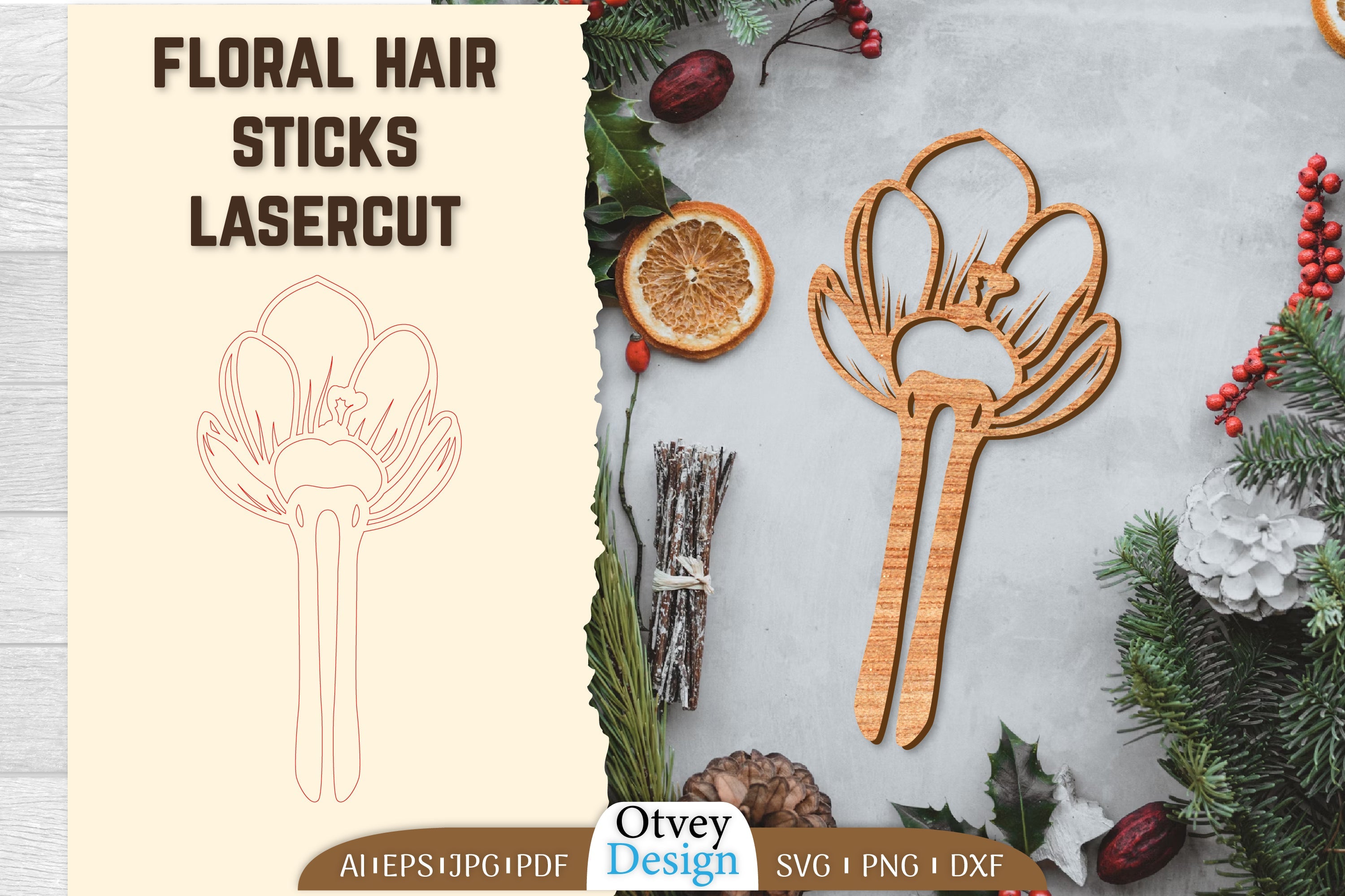 Laser Cut Floral Hair Sticks SVG Bundle 5 - CraftNest - Digital Crafting and Art