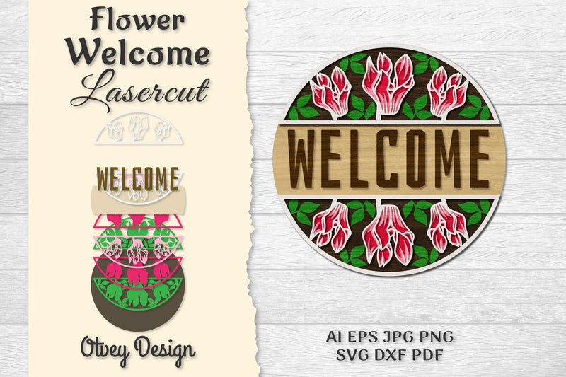 Flower Welcome Lasercut SVG Bundle 12 - CraftNest - Digital Crafting and Art