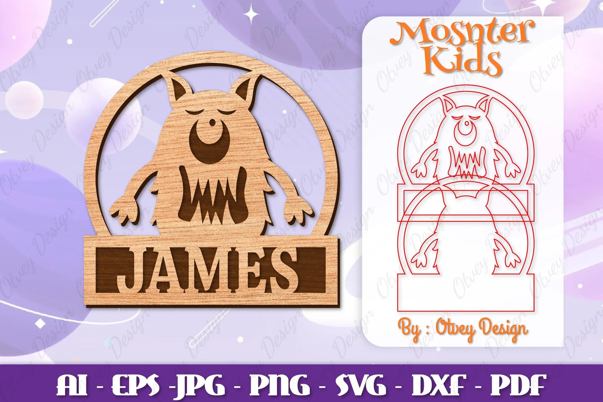 Cute Monster Name Sign Lasercut SVG Bundle 3 - CraftNest - Digital Crafting and Art