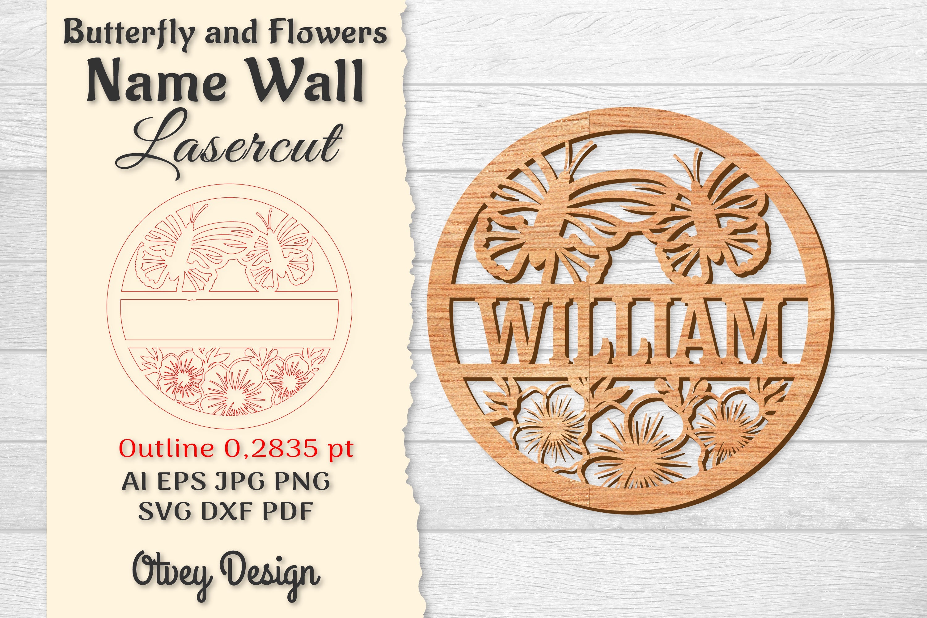 Butterfly and Flowers Name Wall Art Sign SVG Bundle 5 - CraftNest - Digital Crafting and Art